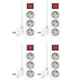 3-fach-Steckdosenleiste mit Schalter und 1,5 m Kabel – Kindersicherung – Schukostecker – max. 3680 W – TÜV-geprüft | 4-Pack (ES103S) 