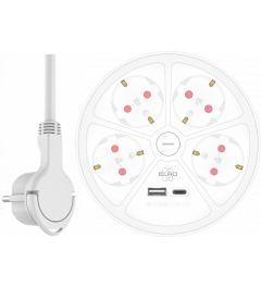 ELRO ES604 6-fach Design Steckdosenleiste mit 1.5 m Kabel und Schalter – 4 x Steckdose + USB + USB-C – Kindersicherung – Schuko-Stecker – max. 3680 W – TÜV-geprüft