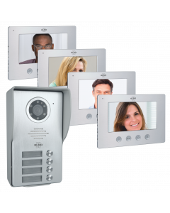 Video Deur Intercom - 4 Appartementen - Met 4 x 7 inch kleurenscherm (DV477W4)