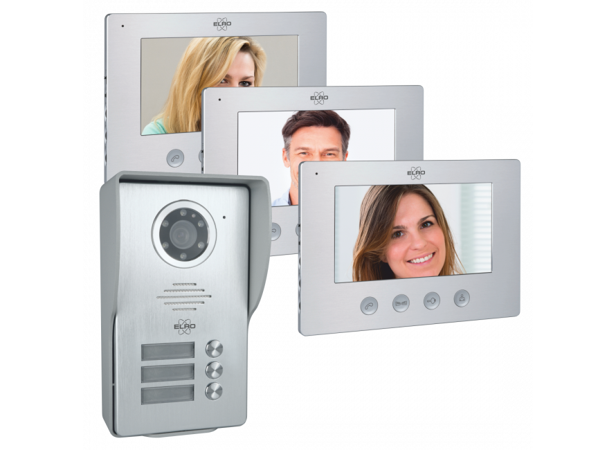 Communicatie netwerk Spoedig Winkelier Video Deur Intercom - 3 Appartementen - Met 3 x 7 inch kleurenscherm  (DV477W3) ELRO