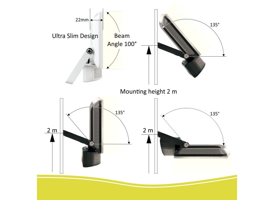 Lampe extérieure LED Design avec détecteur de mouvement 20W - Noir  (LF5020P) ELRO